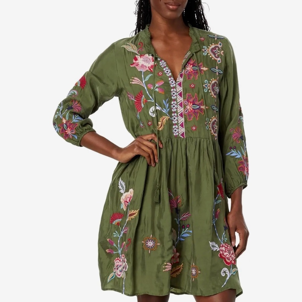 Johnny Was green garnet field mini dress NEW